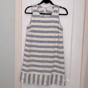Monteau blue and cream striped A-line dress